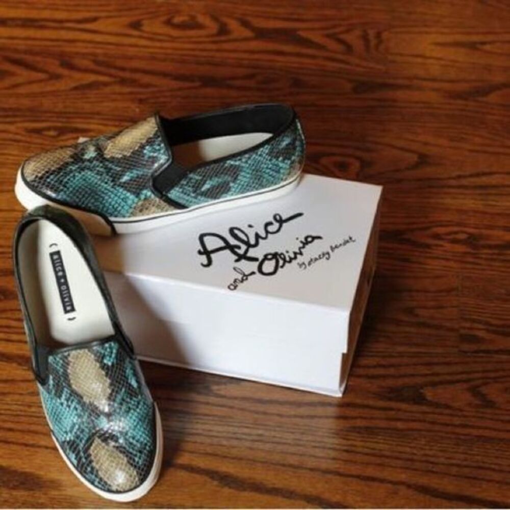 Alice + Oliva Sneakers blue and brown python slip on sneakers. Size 10.5